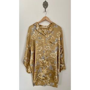 Victoria's Secret • Vintage Gold Rose Floral Oversized Satin Pajama Sleep Shirt